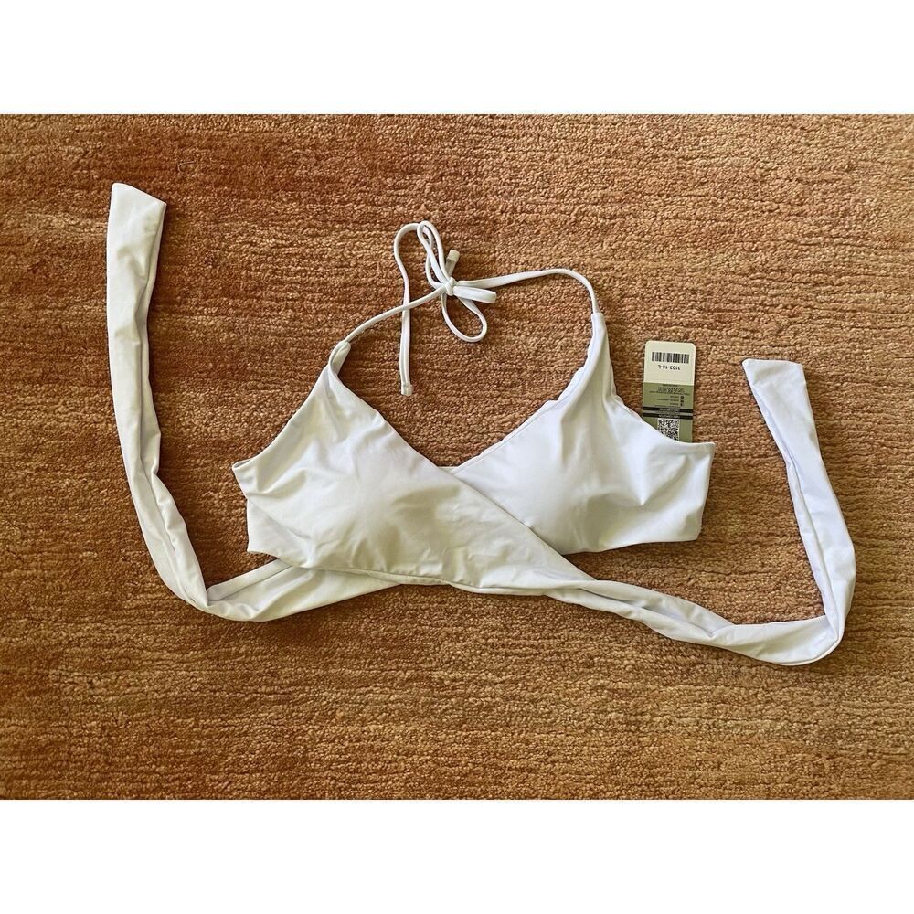 SHEKINI White Bikini Top Size L Wrap Style Adjustable Swimwear